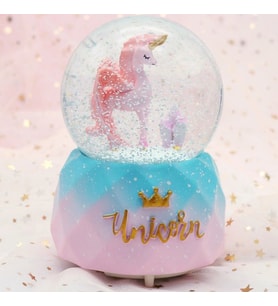 Unicorn Temalı Orta Boy Işıklı Müzikli Kar Küresi (Pembe)