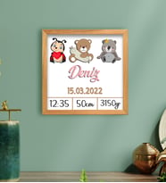 BK Gift Kabartma Figürlü Yeni Doğan Kız Bebek Doğum Panosu Ahşap Tablo