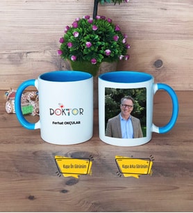 Doktora Hediye Kupa Bardak Mavi Fotoğraflı Tıp Bayramı Hediyesi