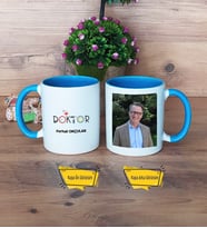 Doktora Hediye Kupa Bardak Mavi Fotoğraflı Tıp Bayramı Hediyesi
