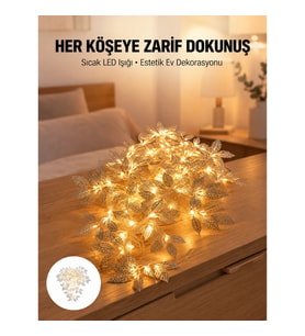 Mey İthalat® Yaprak Şekilli Gümüş LED Işık Pilli Dekoratif Aydınlatma