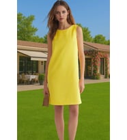 Kadın Kısa Shift Elbise Polyester Dokuma Yazlık İş Elbisesi Şık Görünüm Konforlu Kesim Şık Görünüm (Sarı)