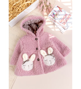 Tavşan Fiğürlü Welsoft Kışlık Kız Bebek/Çocuk Mont (Pembe)