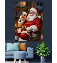 Koltukta İçecek İçen Noel Baba Dekoratif Kanvas - Mdf Ahşap Tablo