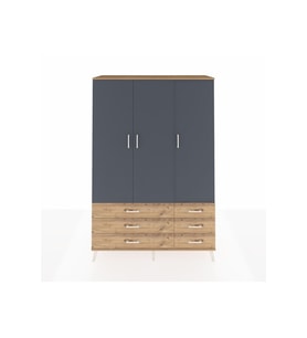 Hyperion Dolap 5 Raflı 6 Çekmeceli Tek Askılı 132x44x195 Çam-Antrasit/Çam