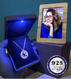 Fotoğraflı ve Premium Işıklı Kutusunda 925 Ayar Gümüş Kelebek Yuvası Kolyesi