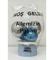YENİ DOĞAN ERKEK BEBEK HEDİYE BALON KUTUSU İSME ÖZEL (Mavi)