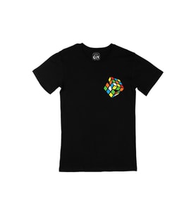 Rubik Küp Tasarımlı Cep Logo Tasarımlı Siyah Tişört