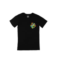 Rubik Küp Tasarımlı Cep Logo Tasarımlı Siyah Tişört