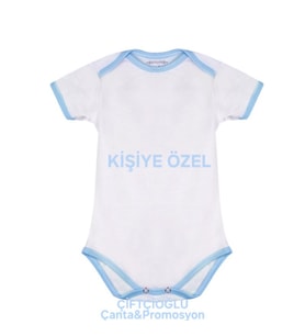 Kişiye Özel İsim-Fotoğraf-Yazı Baskılı Kısa Kollu Bebek Zıbını (Mavi)