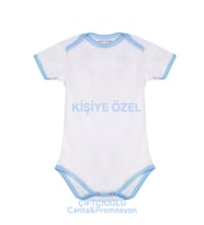 Kişiye Özel İsim-Fotoğraf-Yazı Baskılı Kısa Kollu Bebek Zıbını (Mavi)