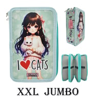XL Jumbo Model Kedili Kız Kalem Kutusu Organizer Kalemkutu 3 Bölmeli Kalemlik Yeşil (Mor)