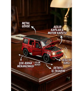 1:32 Metal Çek Bırak Mercedes G65 Kırmızı Sesli ve Işıklı Kapıları Açılan Oyuncak Arazi Aracı