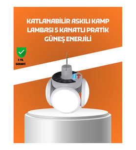 Mey İthalat® Çok Amaçlı Katlanabilir Güneş Enerjili Kamp Lambası – Masa Üstü ve Asılabilir Kullanım