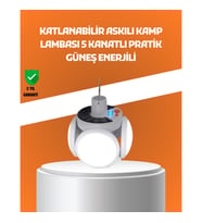Mey İthalat® Çok Amaçlı Katlanabilir Güneş Enerjili Kamp Lambası – Masa Üstü ve Asılabilir Kullanım