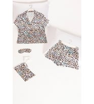 5'li Leopar Desenli Saten Pijama Şort Takım