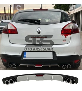 Renault Megane 3 HB Difüzör Arka Tampon Eki 4 Egzoz Çıkışlı Gri