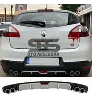 Renault Megane 3 HB Difüzör Arka Tampon Eki 4 Egzoz Çıkışlı Gri