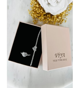 Love 2'li Set Bileklik Yüzük Set Sevgiliye Kız Arkadaşa Hediye (Silver)