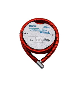 TÜP ANAHTARLI METAL KAFA ÇELİK MOTOR - BİSİKLET KİLİT SİLİNDİRİK SPİRAL KİLİT KIRMIZI KILIF22MM X 200CM (5343)