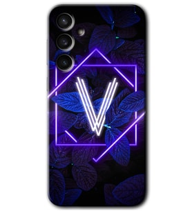 Galaxy S23 FE Kılıf HD Desen Baskılı Arka Kapak - Dark Neon Yaprak V Harfi