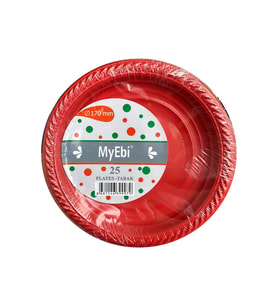 My-Ebi Kırmızı Renkli Parti Davet Plastik Tabak - 17 Cm. - 25 Adetlik Paket