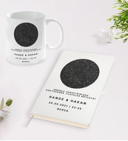 BK Gift Kişiye Özel Gökyüzü Yıldız Haritası Beyaz Defter ve Kupa Hediye Seti
