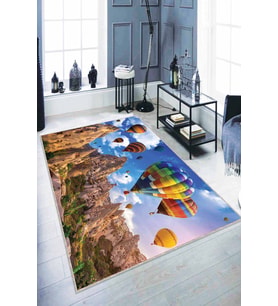 Renkli Kapadokya Balonlar Kaymaz Taban Dekoratif Halı RV333 - 100 x 160 cm