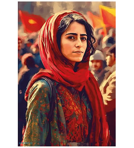 Kırmızı Şallı Kadın Posteri (Siyah-Gri)