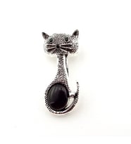 Yeşil Gözlü Sevimli Kedi Gümüş Renkli Metal Yaka Süsü Küçük Boy Broş RZ434