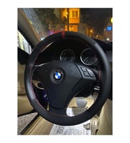 DİKİŞLİ DERİ DİREKSİYON KILIFI NOKTALI NUBUK KIRMIZI YÜZÜK KIRMIZI DİKİŞ E60 İÇİN