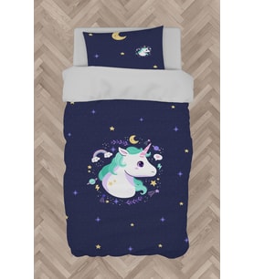 MEKTA HOME BEBEK VE ÇOCUK ODASI Lacivert Unicorn Desenli Nevresim Takımı