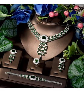 Gardenia Zirkon Taşlı Takı Seti Kolye Küpe Bileklik Yüzük Set Düğün Nişan Seti (Silver)