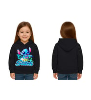 Unisex Stitch Baskılı Çocuk Swaetshirt  Baskılı Kapüşonlu 3 İplik Şardonlu (Siyah)
