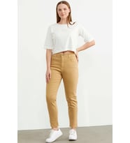 Likralı Fit Mom Jean - Kamel