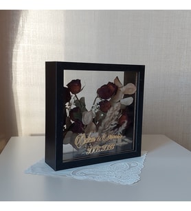 İsimli 25x25 Cm Çift Yönlü Siyah Derin Gül Çerçevesi! Gelin Buketi Çerçevesi!