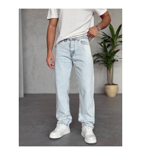 Erkek Boyfriend Jean Pantolon Yıkamalı Desenli Rahat Kesim Günlük Kot Pantolon