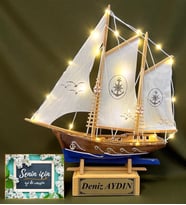 Sizlere Özel Tasarım Led Işıklı Büyük Boy Ahşap Gemi Hediyesi Doğal El Yapımı (Model 7)
