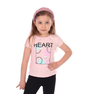 Toontoy Kız Bebek Heart Baskılı Tişört (Pudra)