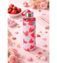 Kalp Desen Kilifli 500 ML.Cam Matara