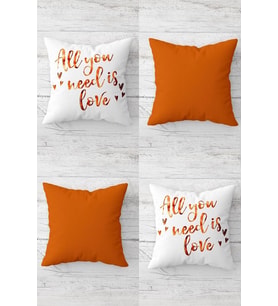 All You Need Is Love Gizli Fermuarlı Kırlent Kılıfı Koltuk Yastık Kılıfı Takım(4adet) (Turuncu-Beyaz)