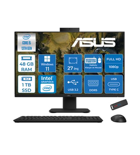 Asus V470VAK Intel Core İ5-13420H 48GB Ddr5 1tb SSD 27'' Fhd 100Hz 300NITS Windows 11 Pro Siyah Allınone Bilgisayar ASI58512B0DP23+ZETTAUSBBELLEK