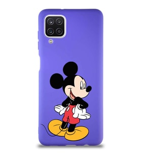 Samsung Galaxy A12 Soft Premier Kapak Mickey Mouse-D Tasarımlı Silikon Kılıf - Mor (Şeffaf)