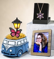 Kişiye Özel Fotoğraflı Vosvos Masa Lambası ve Gerçek Ametist Taşlı Lotus Kolye Hediye Seti