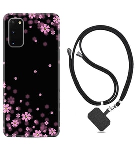 Samsung A02S A03S A10 A12 A13 A21S A22 Kılıf Boyun Askılı Silikon Black flowers 1391