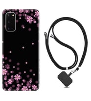 Samsung A02S A03S A10 A12 A13 A21S A22 Kılıf Boyun Askılı Silikon Black flowers 1391