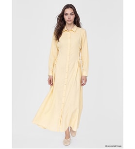 LCW Modest Sarı Bağlama Detaylı Modal Karışımlı Gömlek Elbise
