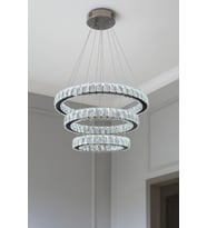 3 Katlı Daire Taşlı Ledli Modern Avize Kumandasız Krom