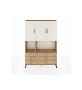 Arges Dolap 6 Raflı 6 Çekmeceli 3 Kapaklı 132x30x195 Çam-Aytaşı/Çam