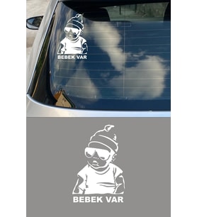 Arka Cam Beyaz Renk Arabada bebek Var Oto Sticker Etiket 20 CM